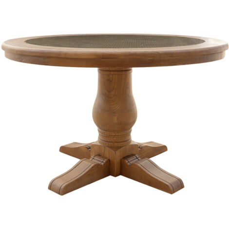 Table à manger ronde en chêne massif et rotin Vikale Ø120cm
