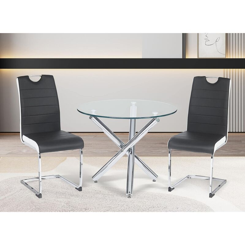 Table à manger ronde en verre pieds argentés KECY