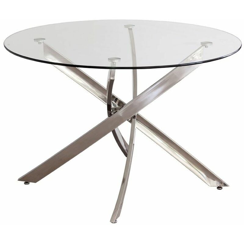 Table à manger ronde en verre transparent Delia 110 cm (largeur) x 73 cm (hauteur) x 110 cm (profondeur)