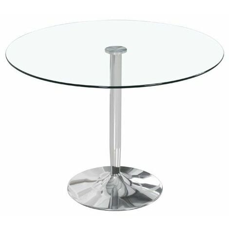 Table à manger ronde en verre transparent Runa 90 cm (largeur) x 75 cm (hauteur) x 90 cm (profondeur)