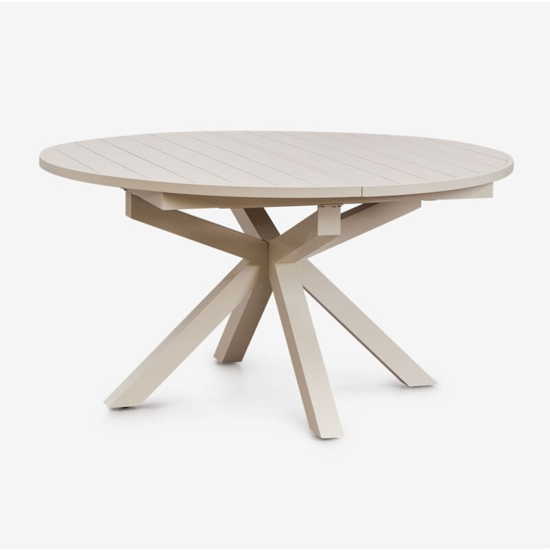 Sklum - Table à manger ronde extensible 145-200x145 cm en aluminium Barces Tapioca Beige