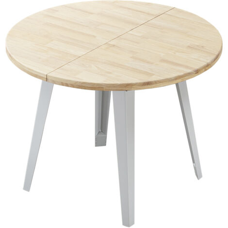 Table à manger ronde extensible coloris chêne nordique, pieds en métal Blanc - Longueur 100 - 140 - 180 x largeur 100 x Hauteur 76cm