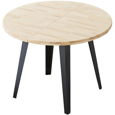 Table à manger ronde extensible coloris chêne nordique, pieds en métal noir - Longueur 100 - 140 - 180 x largeur 100 x Hauteur 76cm