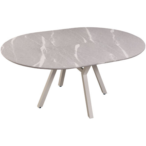 Table à manger ronde extensible coloris effet marbre gris - Longueur 130/160 x Largeur 130 cm x Hauteur 76cm