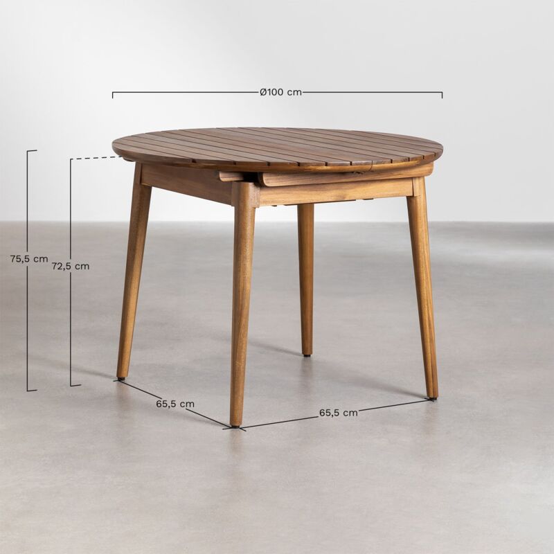 Sklum - Table à manger ronde extensible 100-136x100 cm en bois d'acacia Tenay