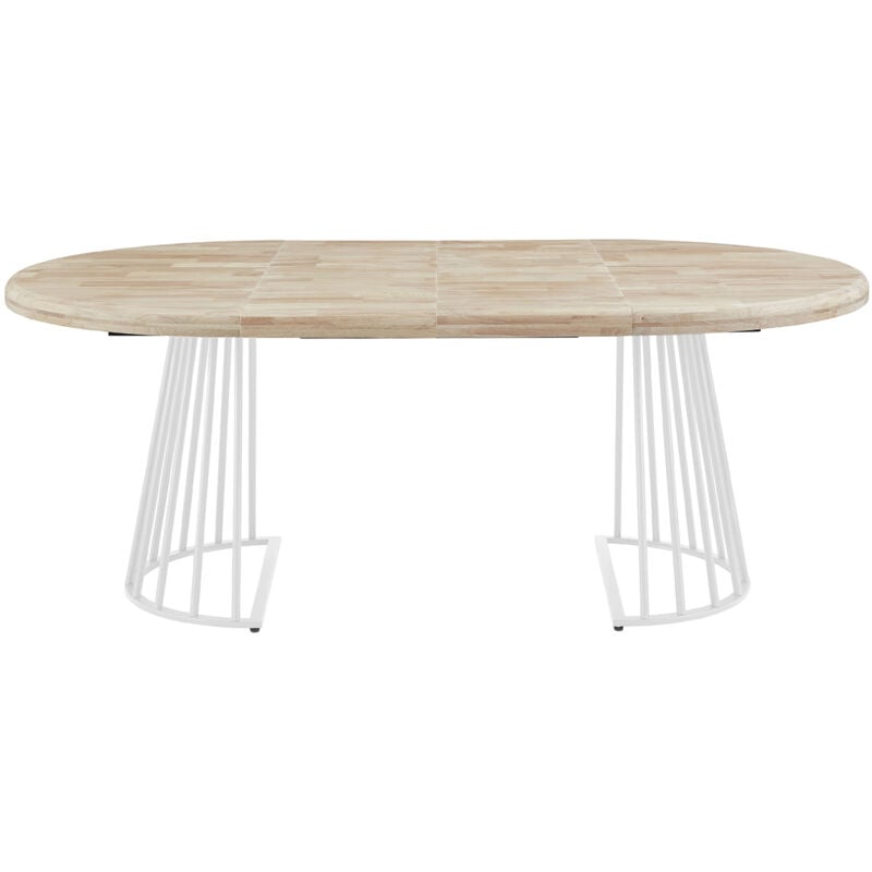 Pegane - Table à manger ronde extensible en bois de chêne nordique et métal coloris blanc - Longueur 120-200 x hauteur 76 cm