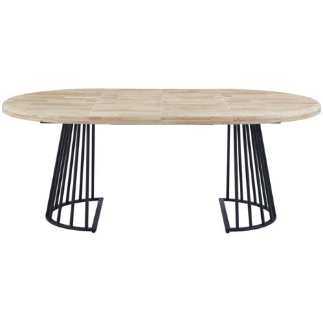Table à manger ronde extensible en bois de chêne nordique et métal coloris noir - Longueur 120-200 x hauteur 76 cm