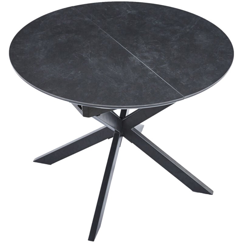 Fijalo - Table à manger ronde extensible Vulcano 100 - 140 cm en céramique noir/noir.