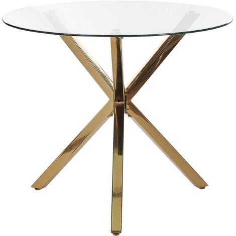 Table à manger ronde ⌀ 90 cm effet marbre blanc / support doré