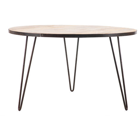 Table à manger ronde industrielle manguier massif et métal D125 cm ATELIER - Bois clair / noir