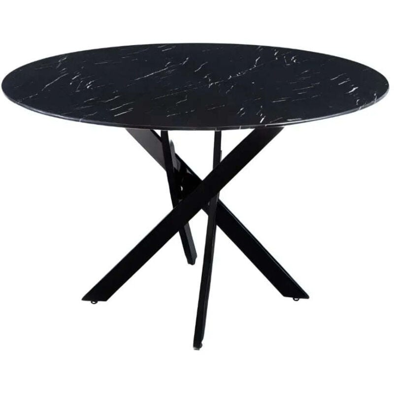Homy France - Table a manger ronde jessica Black xxl verre effet marbré blanc 120 cm