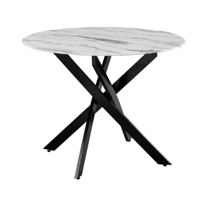 Homy France - Table a manger ronde jessica Black verre effet marbré blanc 100 cm