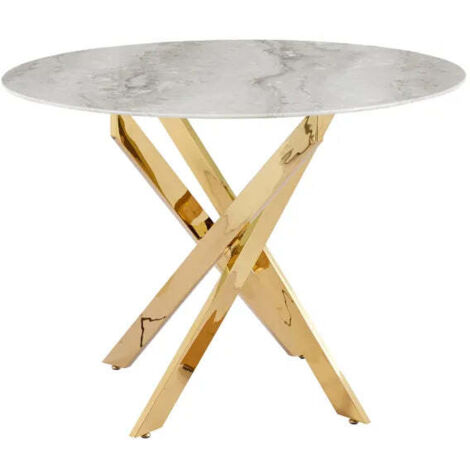 Table à manger ronde MARBRE GRIS JESSICA Gold 100 cm 4 couverts