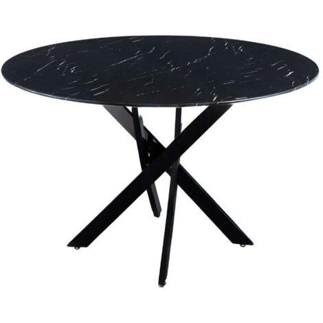 Table a manger ronde MARBRE NOIR JESSICA Métal noir XXL 120 cm 4 couverts