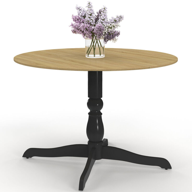 Table à manger ronde 4-6 personnes 110cm bois façon hêtre et noir