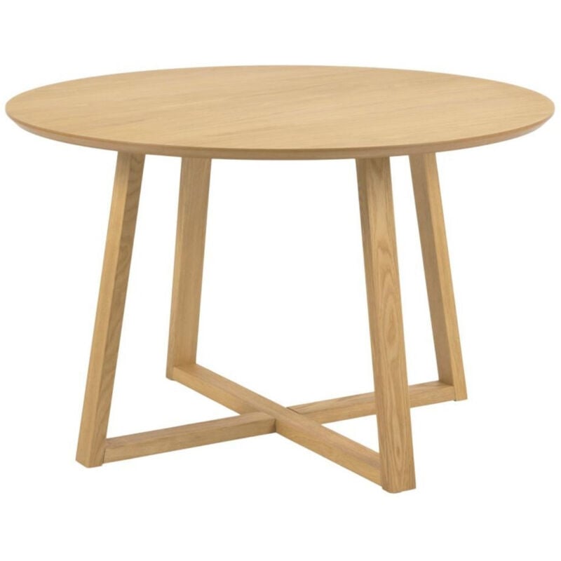 Hellin - Table à manger ronde pieds croisés chêne naturel 4 places D120 - moly