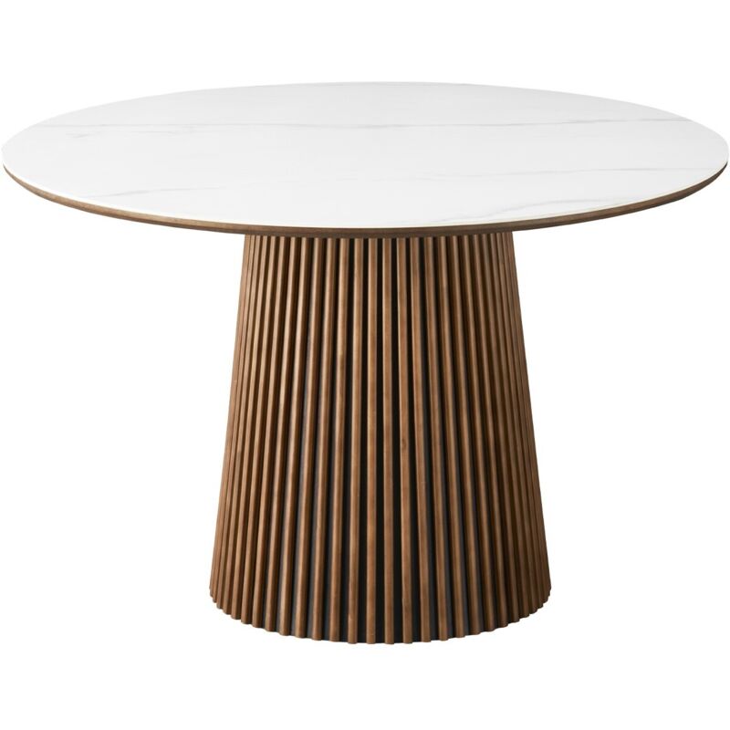 Homifab - Table à manger ronde plateau en céramique effet marbre et bois foncé 6 personnes Ø120 cm - Ada