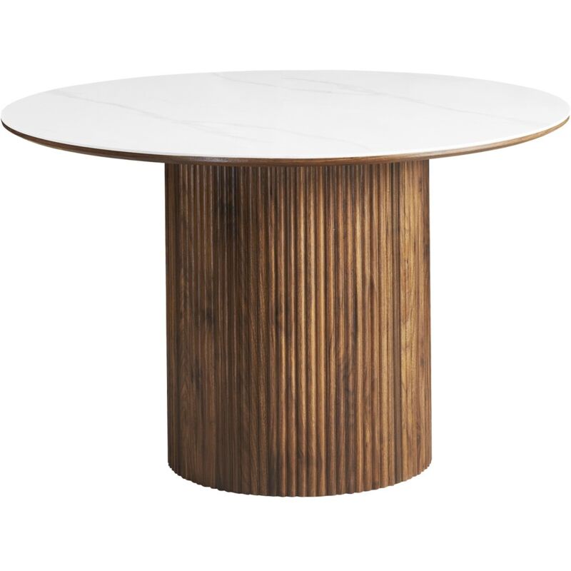 Homifab - Table à manger ronde plateau en céramique effet marbre et noyer 6 personnes Ø120 cm - Mira
