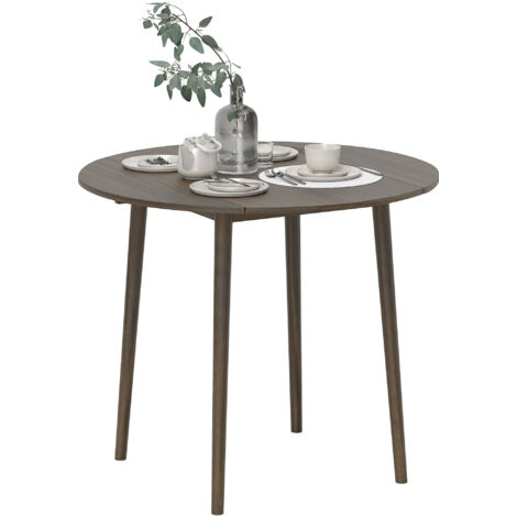 Table à manger ronde pliante 2 rabats extensible 4 personnes pieds bois Ø 89 x 73,5 cm gris