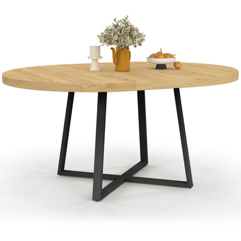 Idmarket - Table à manger extensible ronde selma 4-8 personnes bois et noir 120-160 cm