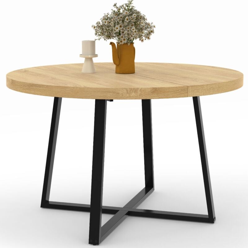 Idmarket - Table à manger ronde selma 4-6 personnes bois et noir 110 cm
