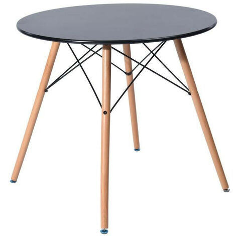 Table A Manger Ronde Style Scandinave Retro Laque Et Pieds Hetre Massif 2 A 4 Personnes Noir Noir Jb118387 02 Hap