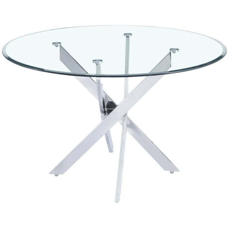 Homy France – Table à manger ronde 120 cm – Plateau en verre trempé transparent – Structure en inox chromé – Pour 4 personnes – Hauteur 75 cm