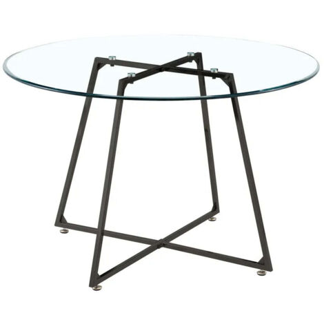 Table à Manger Ronde Verre Transparent Pieds Métal Noir D120x75cm - HELOISE