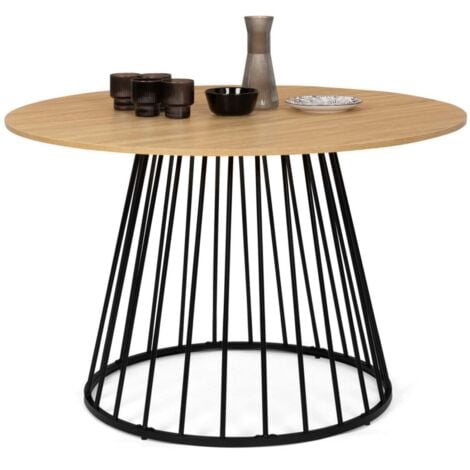 IDMARKET Table à manger ronde YUNA 4-6 personnes plateau bois et pied filaire en métal noir 110 cm