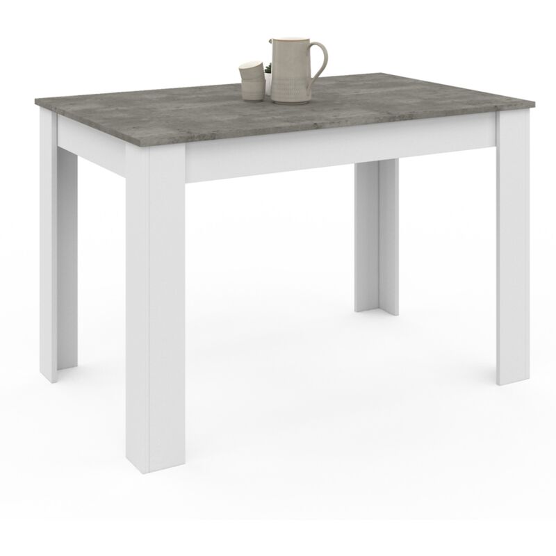 Idmarket – Table de salle à manger rectangle 110 cm – 4 places – Panneaux de particules – Effet béton – Design moderne blanc