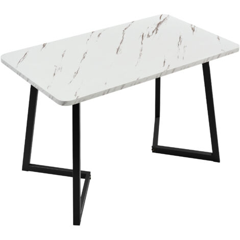 Table à Manger Structure en Métal Table Rectangulaire en Marbre Moderne Table de Cuisine avec Pieds pour Salle à Manger Salon Blanc 117x68x75 cm Noir
