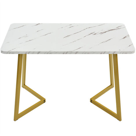 Table à Manger Structure en Métal Table Rectangulaire en Marbre Moderne Table de Cuisine avec Pieds pour Salle à Manger Salon Blanc 117x68x75 cm Or