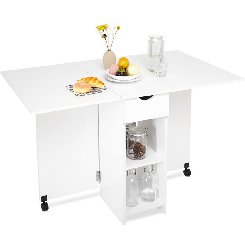 Mondeer – Table pliante à manger extensible 33,5 x 75 x 72 cm – Capacité 4 à 6 personnes – Panneau de particules E1 et cadre en fer – Blanc