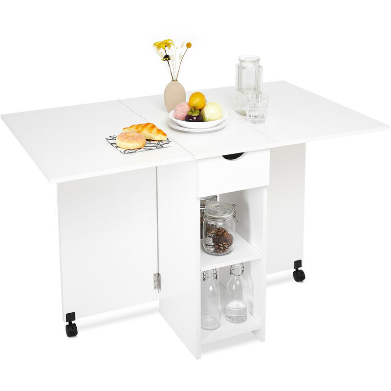 Table pliante table à manger pliante cuisine table mobile à feuilles caduques blanc Mondeer