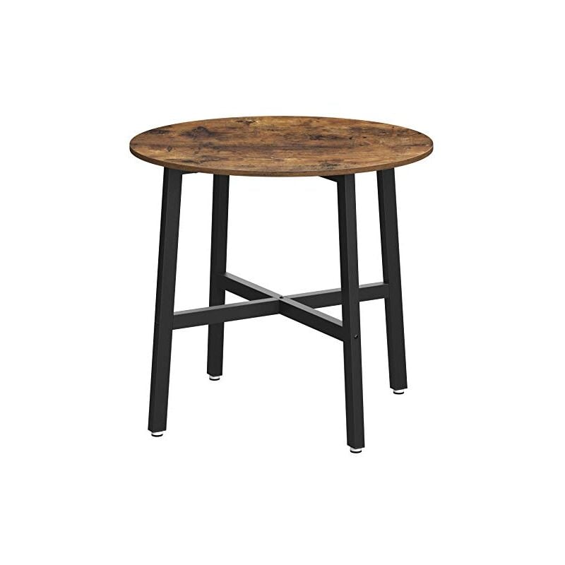 Table à manger, table de cuisine ronde, pour salon, bureau, 80 x 75 cm (Diamètre x H), style industriel, marron rustique et noir KDT080B01