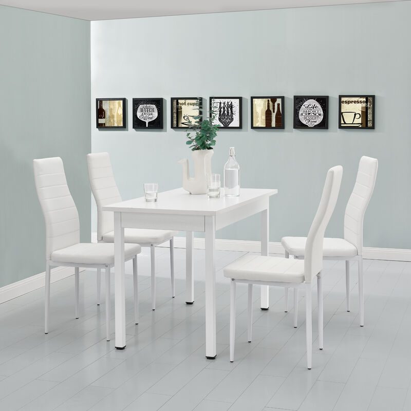 [en.casa] - Table à manger / table de cuisine / table de salle à manger (120x60cm) avec 4 chaises blanc rembourrées - Kit de chaise dans le paquet