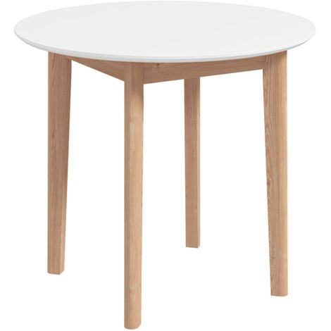 Table à manger, table de cuisine, table ronde, style scandinave, 75 cm x 75 cm x 76 cm, blanc et bois naturel
