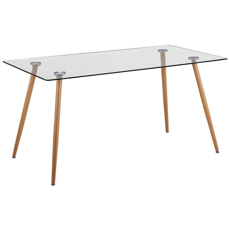 Table à manger, table de repas en verre et pieds métal coloris chêne cambrian - longueur 140 x profondeur 80 cm Table à manger, table de repas en verre et pieds métal coloris chêne cambrian - longueur 140 x profondeur 80 cm