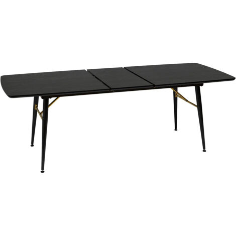 Table à manger, table de repas extensible en bois et métal coloris Noir  - Longueur 180-220  x Profondeur 90 x Hauteur 76 cm