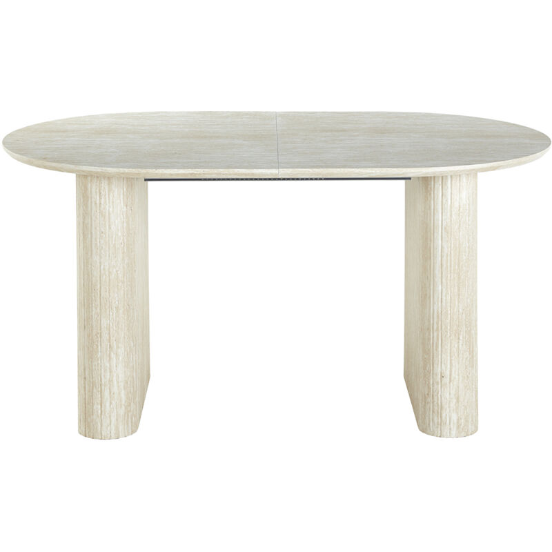 Table à manger, table de repas ovale extensible en bois coloris Travertin - Longueur 150-230 x profondeur 90 x hauteur 75 cm Table à manger, table de repas ovale extensible en bois coloris Travertin - Longueur 150-230 x profondeur 90 x hauteur 75 cm