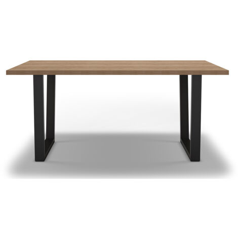 Table à manger, table de repas rectangulaire aspect bois coloris naturel, pieds en métal noir - Longueur 180 x Profondeur 100 x Hauteur 75 cm