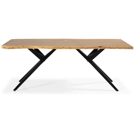 Table à manger, table de repas rectangulaire en acacia coloris naturel, pieds en métal noir - Longueur 200 x Profondeur 100 x Hauteur 76 cm
