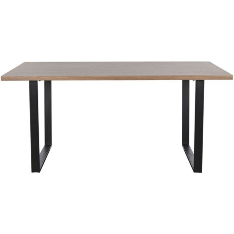 Table à manger, table de repas rectangulaire en bois coloris marron et fer noir - longueur 160 x profondeur 90 x Hauteur 75 cm