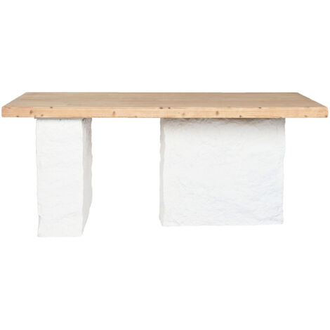 Table à manger, table de repas rectangulaire en bois naturel et résine blanc - longueur 180 x profondeur 90 x Hauteur 77 cm