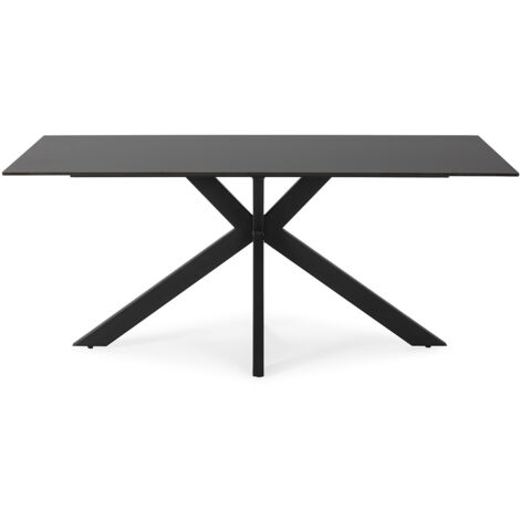 Table à manger, table de repas rectangulaire en céramique coloris noir, pieds en métal noir - Longueur 180 x Profondeur 90 x Hauteur 76 cm