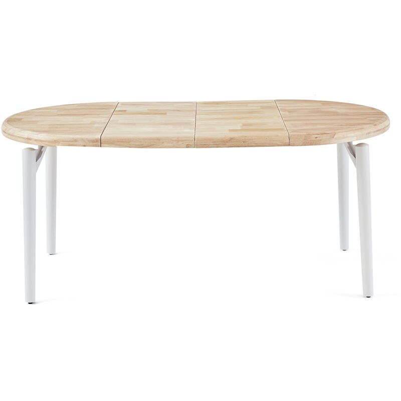 Pegane - Table à manger, table de repas ronde extensible en bois coloris chêne nordique, pieds en métal blanc - diamètre 100-180 x hauteur 76 cm