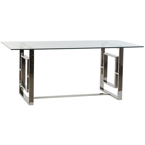 Table à manger / table de salle à manger rectangulaire en acier et verre - Longueur 180 x Hauteur 75 x Profondeur 90 cm -PEGANE-