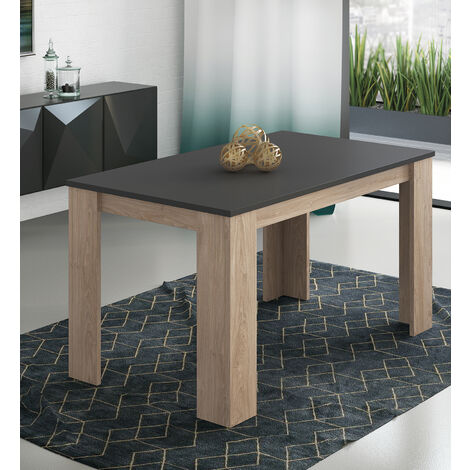 Table à manger, table de salon rectangulaire coloris chêne, graphite - longueur 138 x profondeur 80 x Hauteur 75 cm -PEGANE-