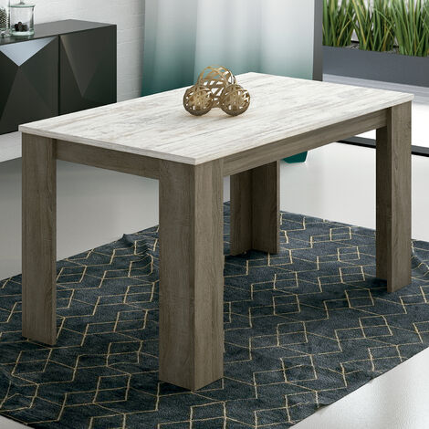 Table à manger, table de salon rectangulaire coloris Chêne truffé, blanc vieilli - Longueur 138 x Profondeur 80 x Hauteur 75 cm -PEGANE-