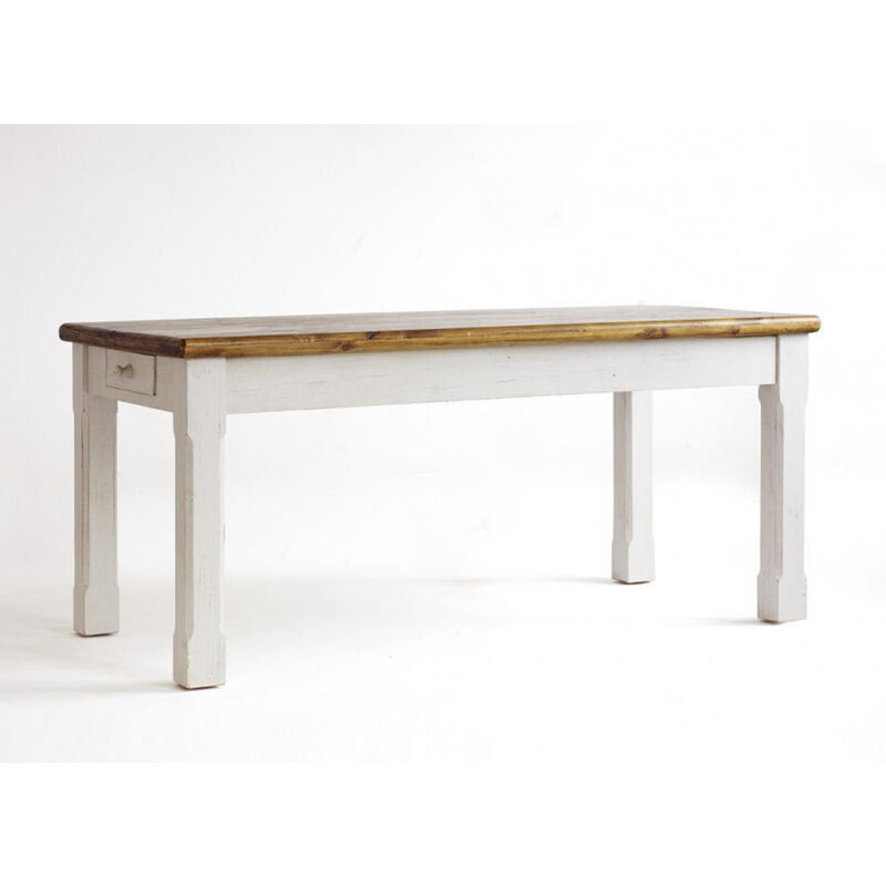 Table à manger / table repas pin massif blanc / miel style campagnard - L.180 x H.80 x P.90 cm -PEGANE-